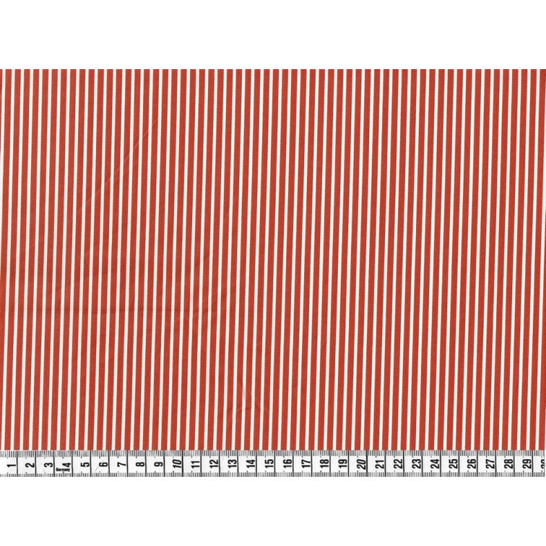 StofRest 1,15 m. Bomuldspoplin. Stribet stof i terracotta og rhvid