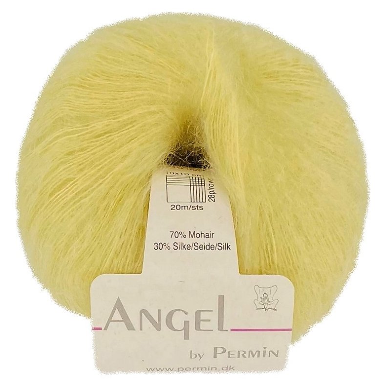 Angel i lys gul. Permin KidMohair + Silke, pr. 25 g.