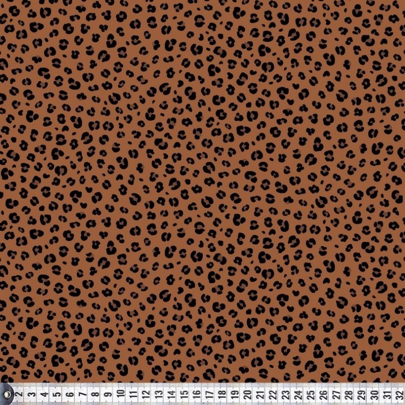 Bomuldspoplin stof med leopard print, rust, pr. m.
