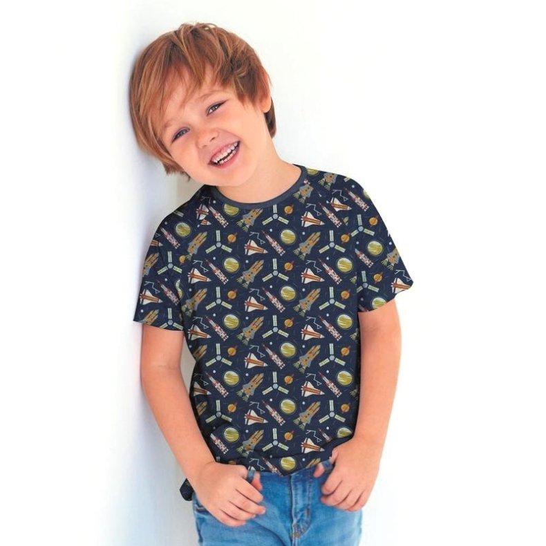 kologisk Jerseystof med rumraketter, pr. m