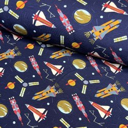 kologisk Jerseystof med rumraketter, pr. m
