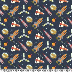 kologisk Jerseystof med rumraketter, pr. m