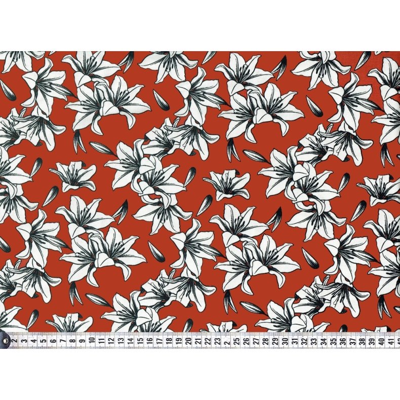 Canvas stof med liljer. Lilies on rust, pr. m.