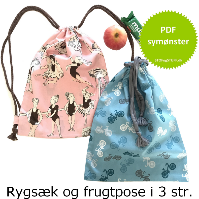 PDF symnster. Rygsk og frugtpose, 3 strrelser.