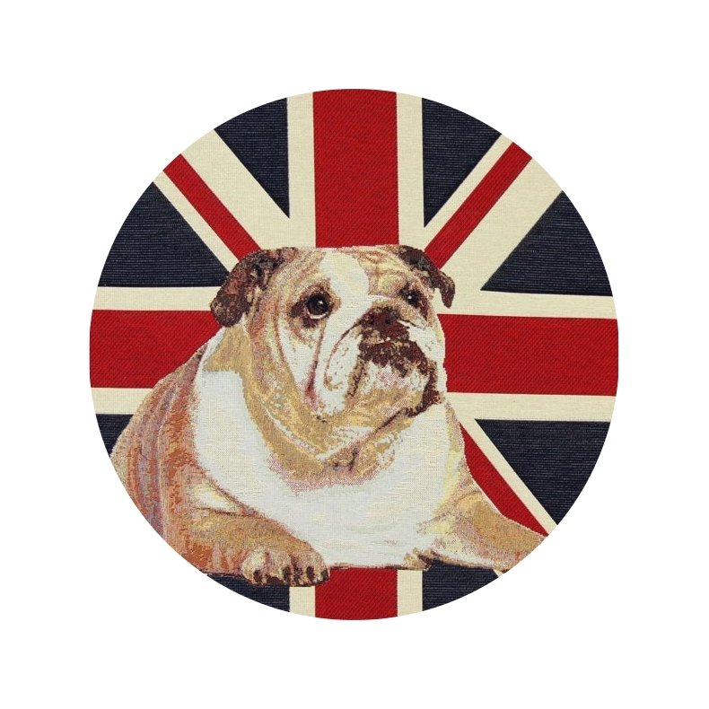 Stof med engelsk flag - Union Jack med engelsk Bulldog, 45 x 45 cm