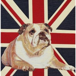 Stof med engelsk flag - Union Jack med engelsk Bulldog, 45 x 45 cm