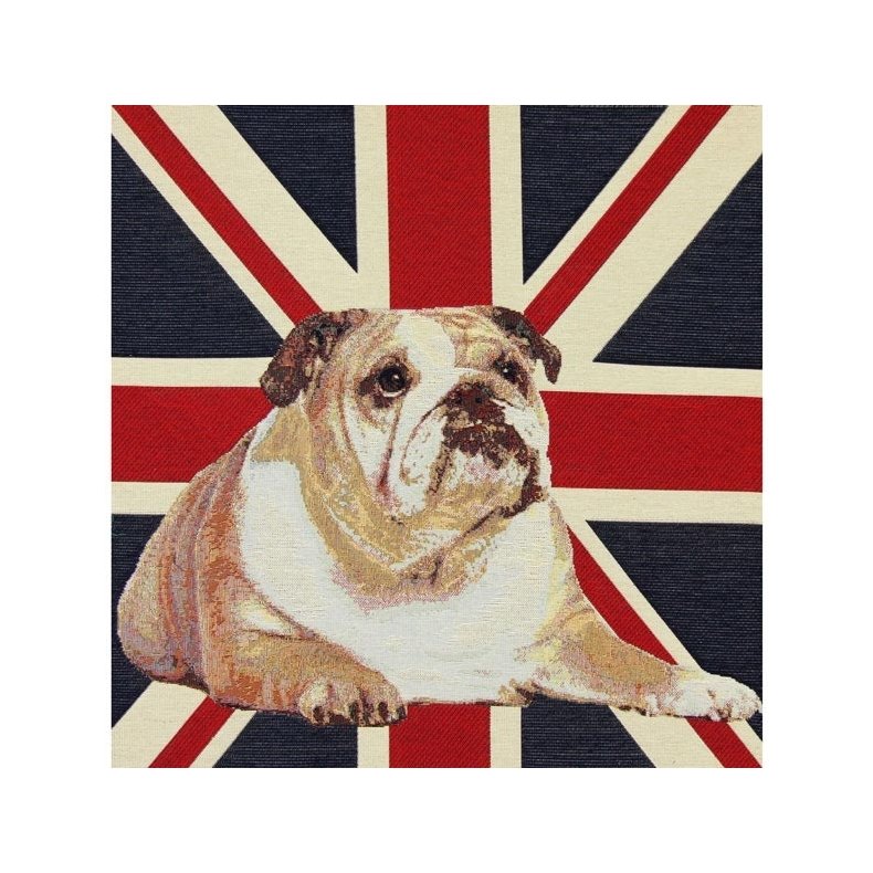 Stof med engelsk flag - Union Jack med engelsk Bulldog, 45 x 45 cm