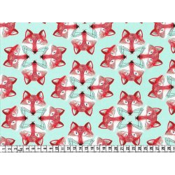 Bomuldsstof med rve, Foxy Fellas in mist, pr. m.