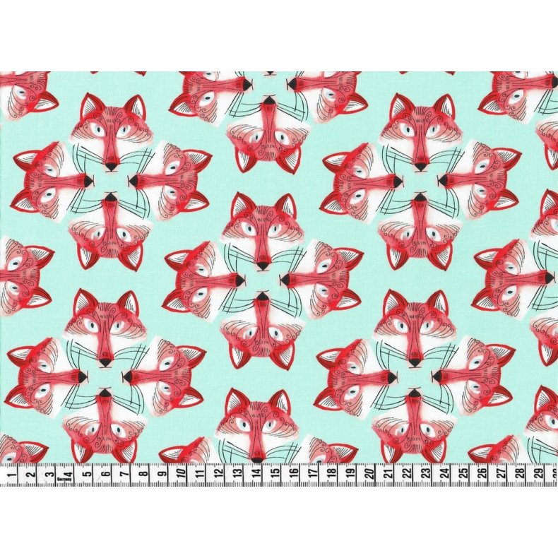 Bomuldsstof med rve, Foxy Fellas in mist, pr. m.