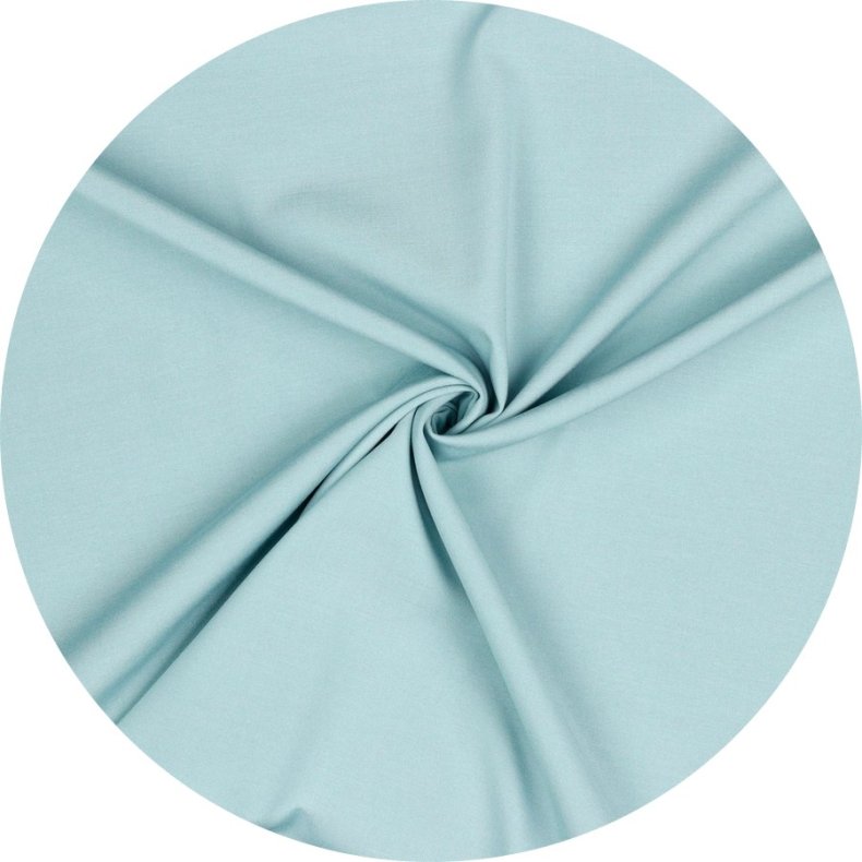 Viskose poplinstof m. strk. Ensfarvet stvet lys bl, pr. m.