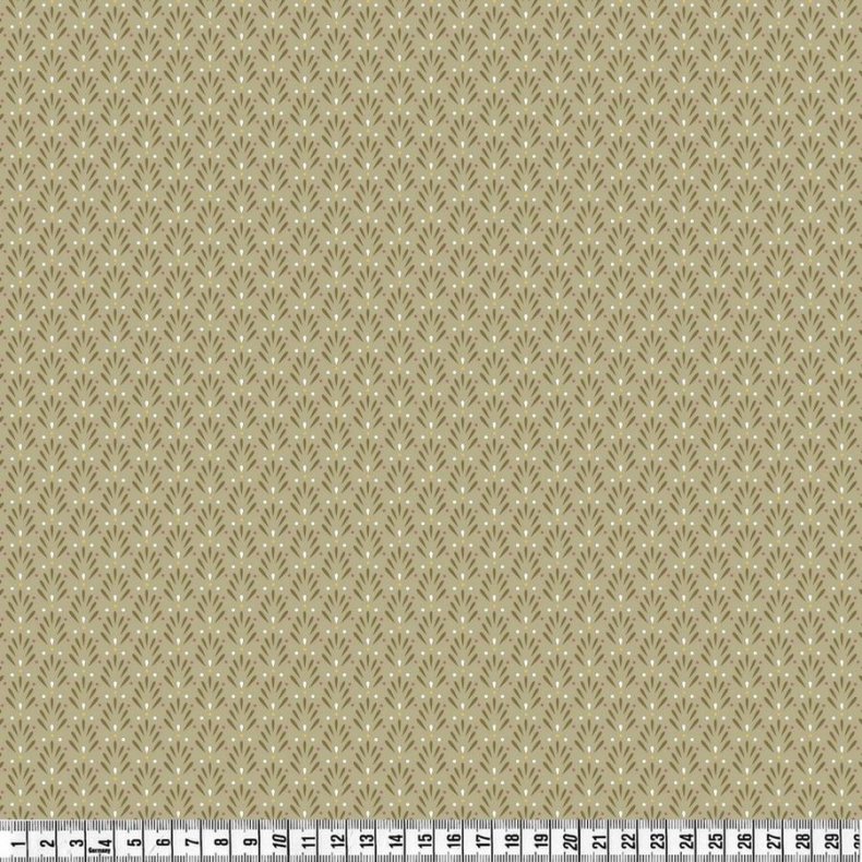 Viskose poplinstof m. strk. Petit Bloom, khaki, pr. m.