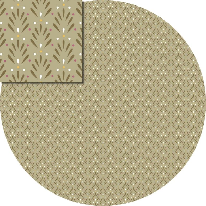 Viskose poplinstof m. strk. Petit Bloom, khaki, pr. m.