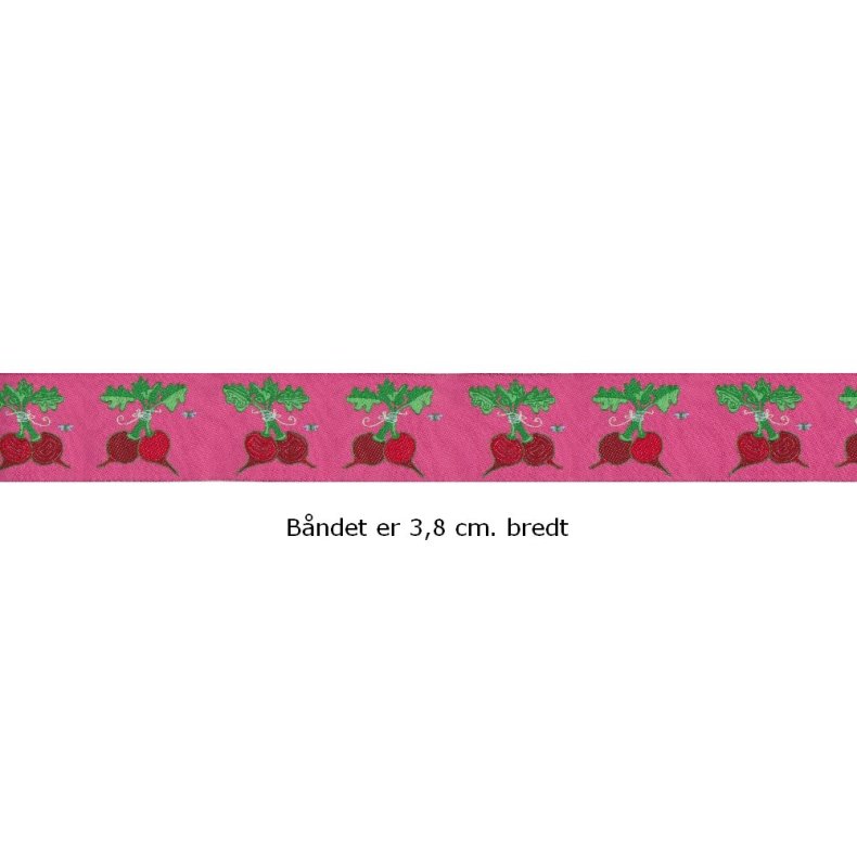 Pyntebnd med Rdbeder (38 mm), pink,  pr. &frac12; m.