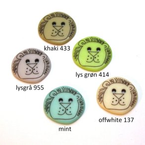 Knap - plast med lvehoved, 18 mm, 5 farver, pr. stk.