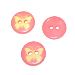 Knap med Sommerfugl, 13 mm, koral, pr. stk