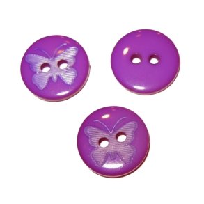 Knap med Sommerfugl, 13 mm, lilla, pr. stk