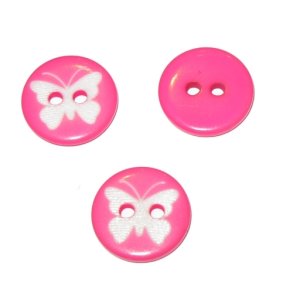 Knap med Sommerfugl, 13 mm, pink, pr. stk
