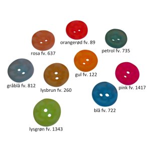 Knap - mat og let transparent knap med blomst, 15 mm, 9 farver, pr. stk.