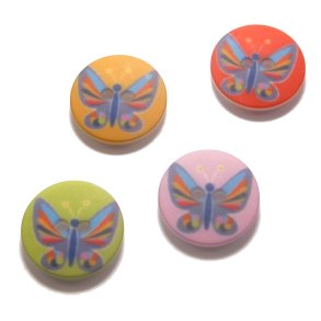 Knap med sommerfugl, 15 mm, vlg mellem  4 farver, pr. stk.