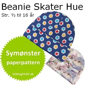 Beanie Skater Hue, Symnster/paper pattern, str. ½ til 16 r