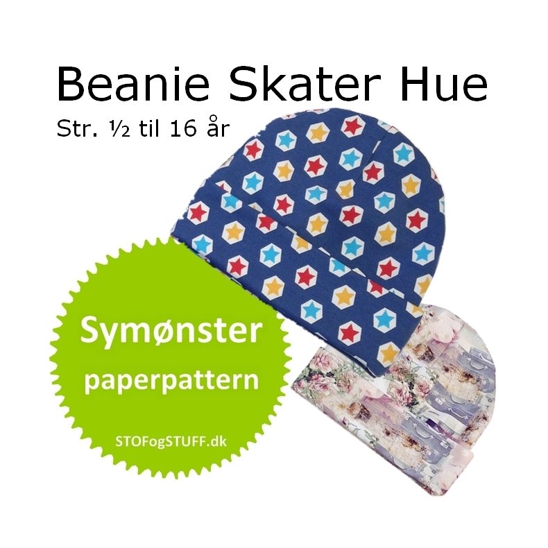 Beanie Skater Hue, Symnster/paper pattern, str. &frac12; til 16 r