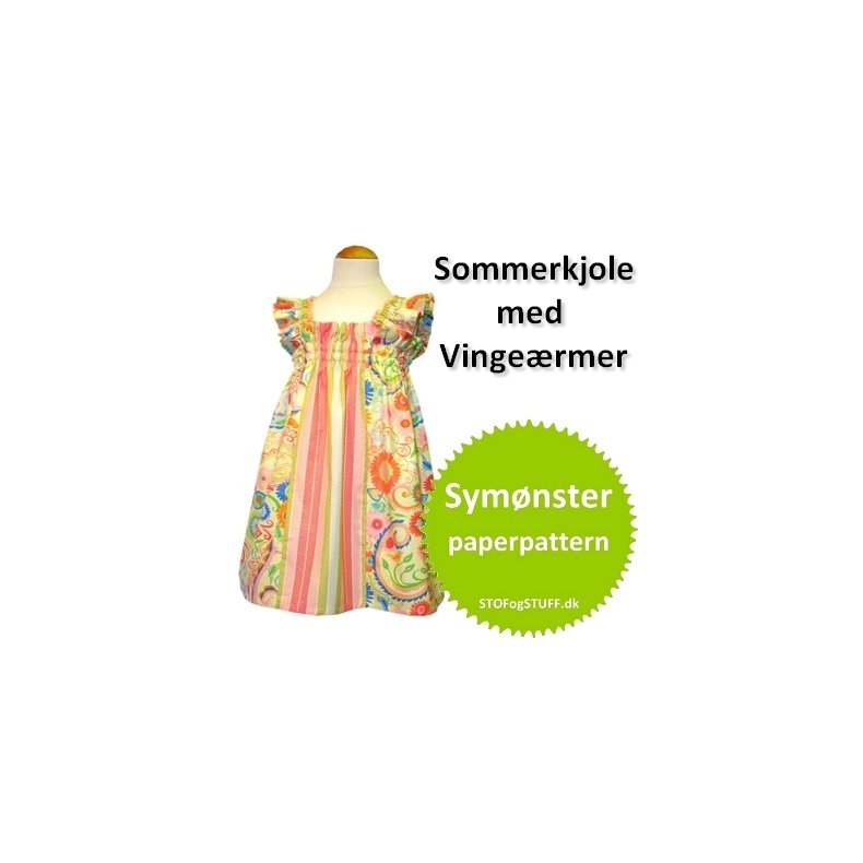 Sommerkjole med Vingermer, Symnster/paper pattern, str. 1-8 r