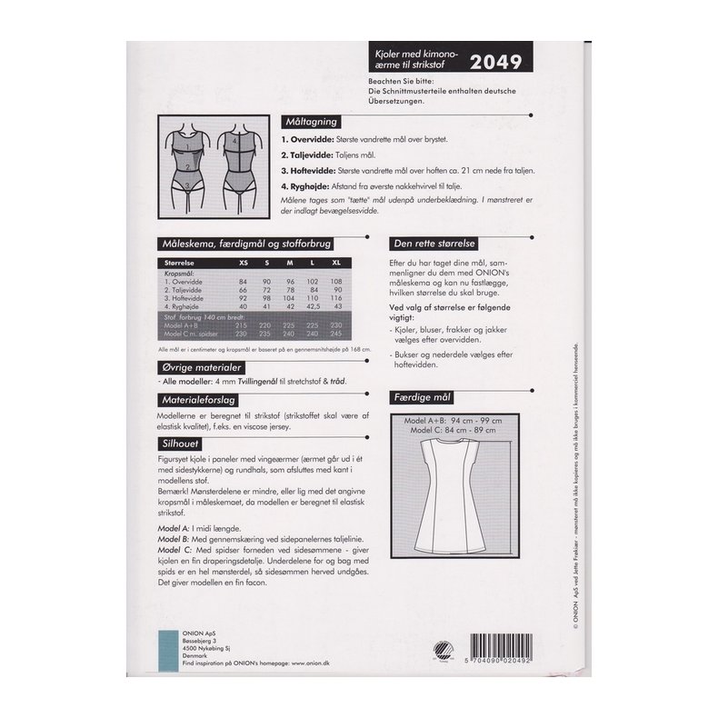 Onion 2049 Kjoler med kiminormer til strikstof, str. xs-xl