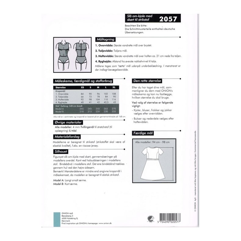 Onion 2057 symnster, Kjole sl om-effekt med skrt til strikstof, str. xs-xl