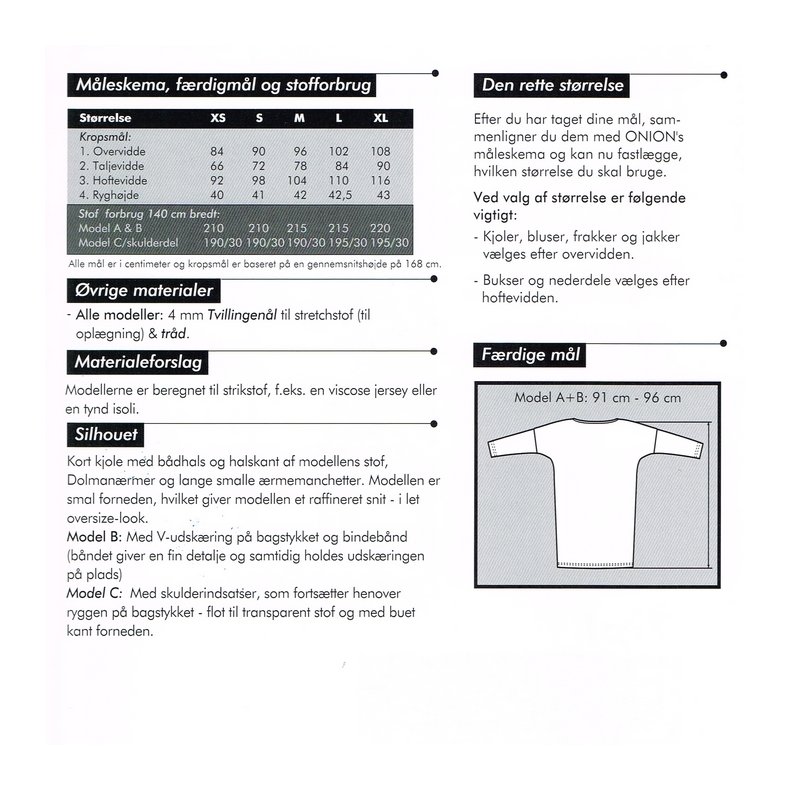Onion 2061 symnster, Kort kjole med Dolman-rme til strikstof, str. xs-xl