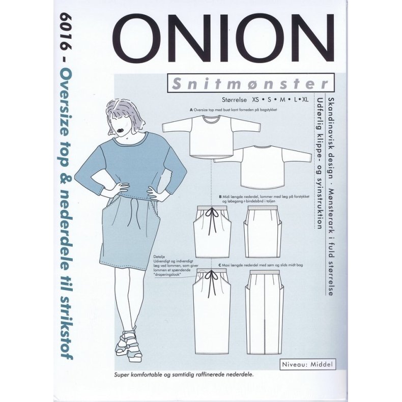 Onion 6016 Oversize Top &amp; Nederdel til strikstof, str. xs-xl