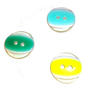 Knap - transparent med oval farveklat, 15 mm, 3 farver, pr. stk.