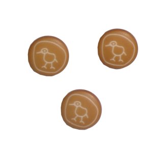 Brneknap med Fugl, 14 mm, nougat, pr. stk.