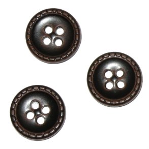 Knap i skindlook med stikninger, brun, 15 mm, pr. stk.