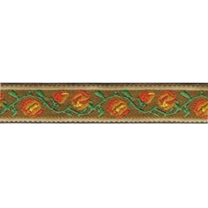 Pyntebnd med blomsterranke i gul og olivengrn, br. 12 mm, pr. m.