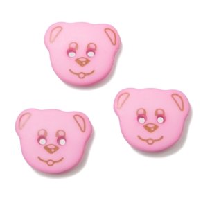 Knap med Bamsehoved, 15 mm, rosa, pr. stk