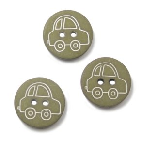 Knap med Bil, 15 mm, khakigrn, pr. stk