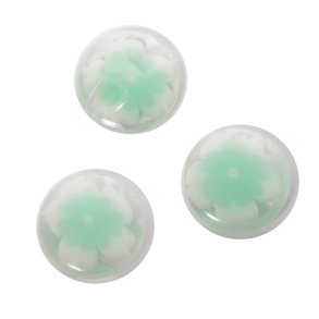 Knap i transparent plast m. mint blomst, 15 mm, pr. stk.