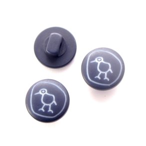 Brneknap med Fugl, 14 mm, bl, pr. stk.