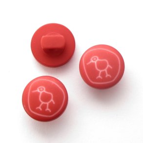 Brneknap med Fugl, 14 mm, rd, pr. stk.