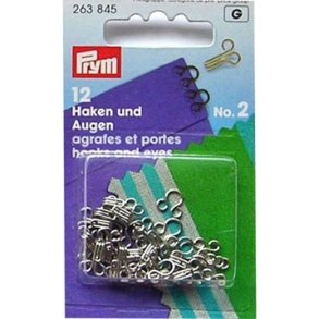 Hgter, medium silver, Prym no. 2, 12 stk. pr. kort