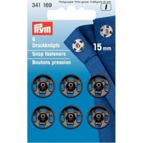 Tryklse sorte 15mm, Prym, 6 stk. pr. kort