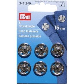 Tryklse silver 15mm, Prym, 6 stk. pr. kort