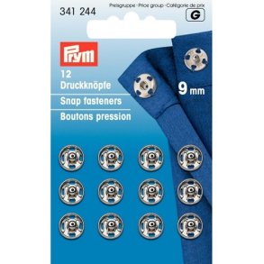 Tryklse silver 9mm, Prym, 12 stk. pr. kort